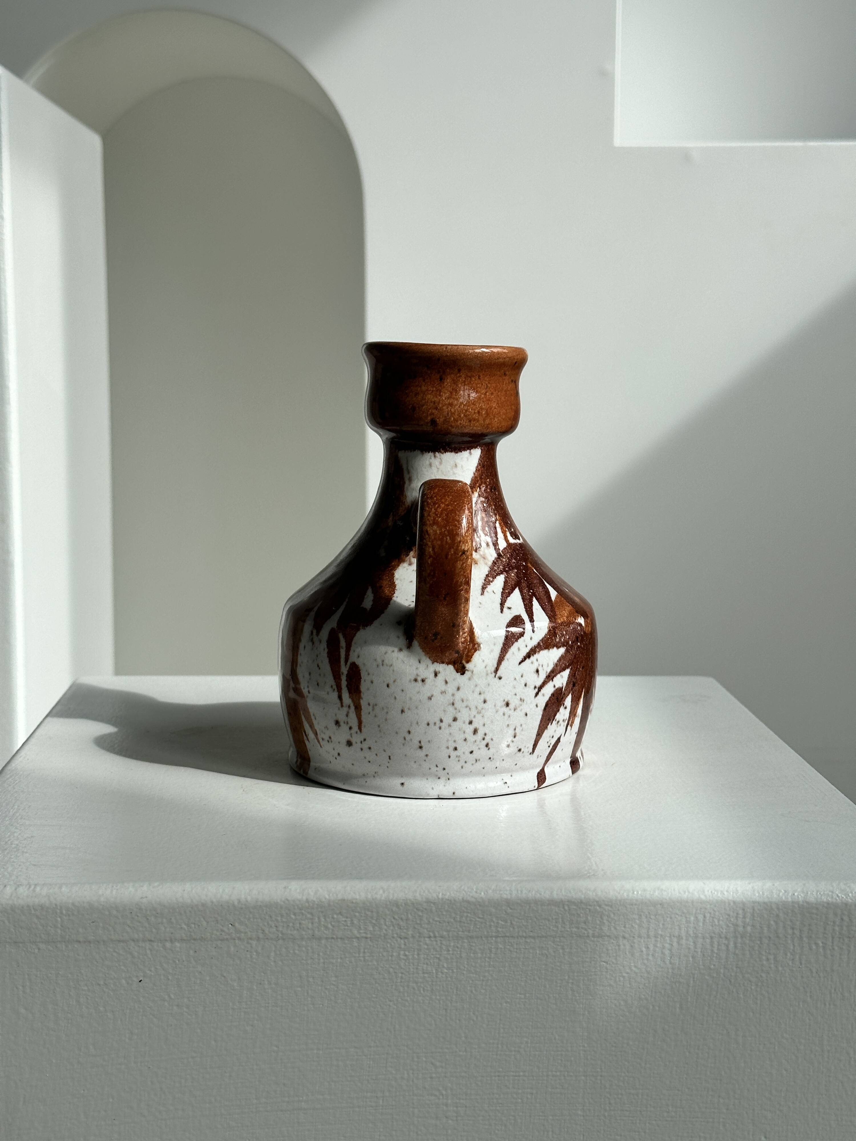 Small white and brown vase or pitcher West Germany H:15cm D:10.5cm