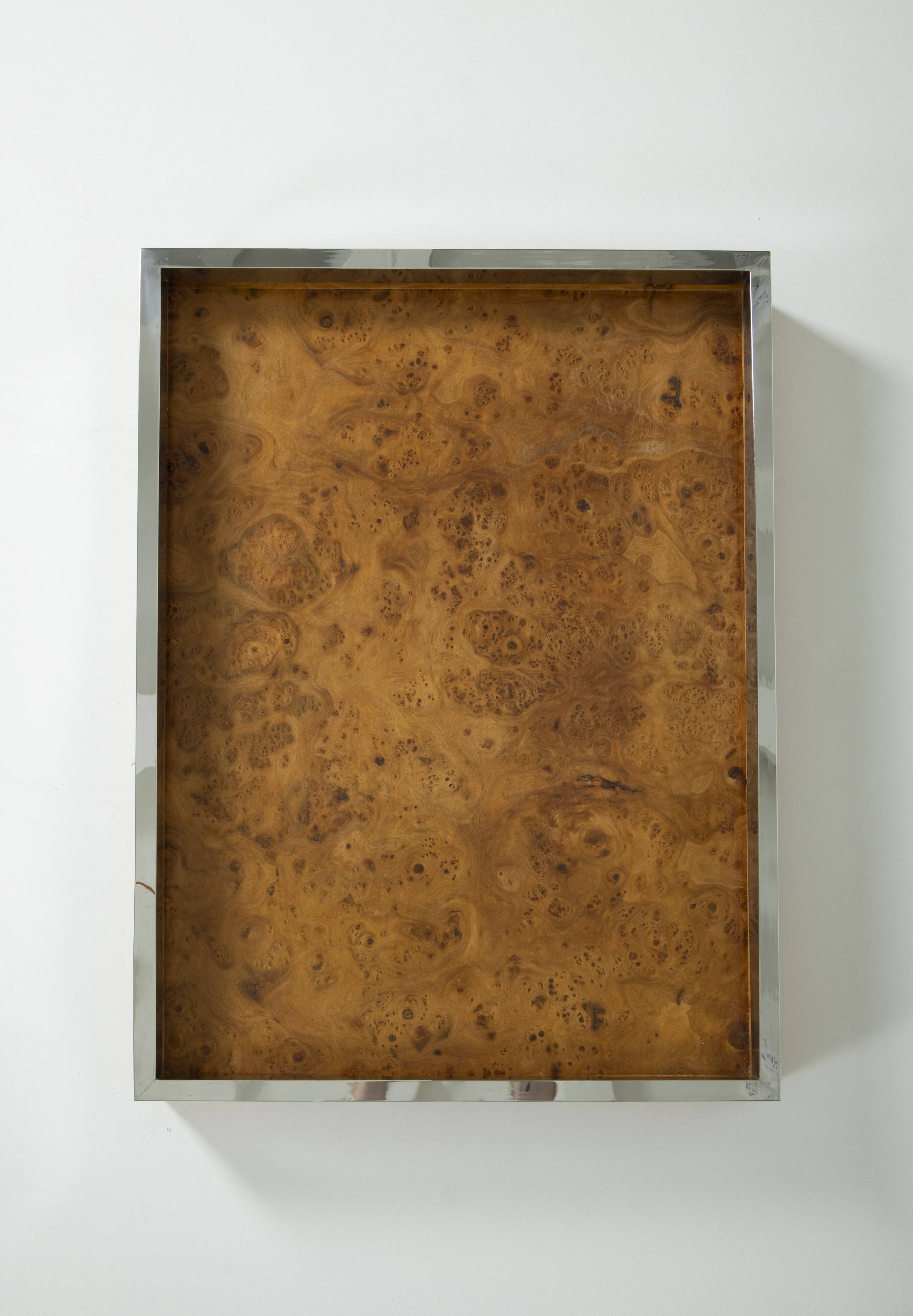 Elm and chrome magnifying glass tray, 1970s