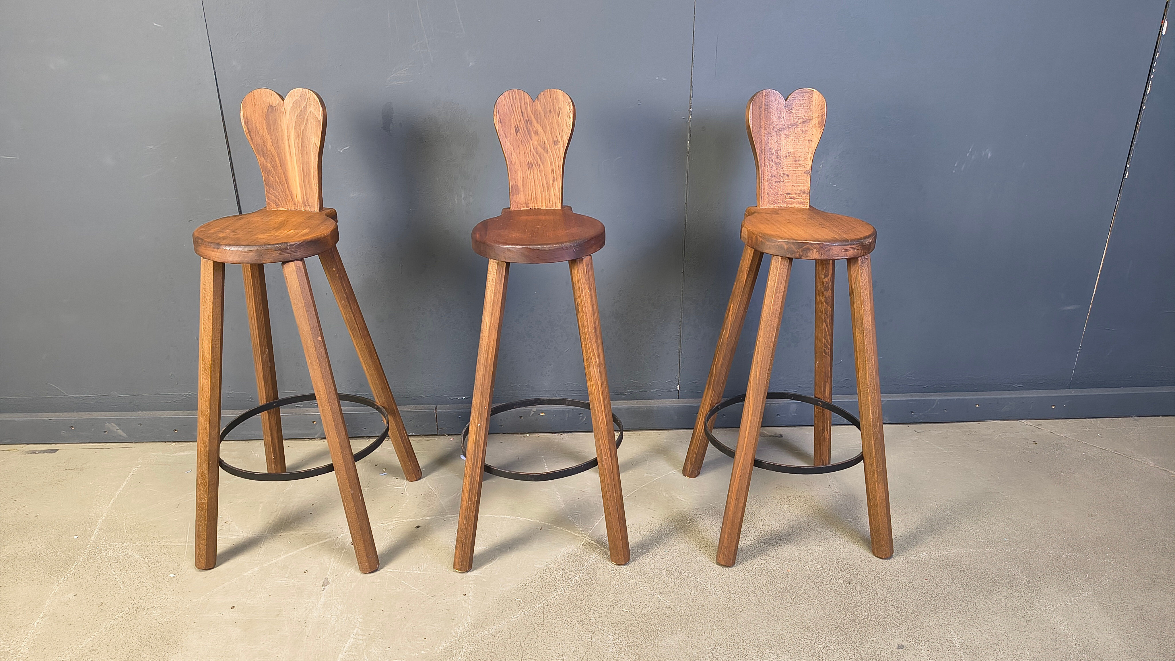 Vintage brutalist bar stools, 1960s - set of 3