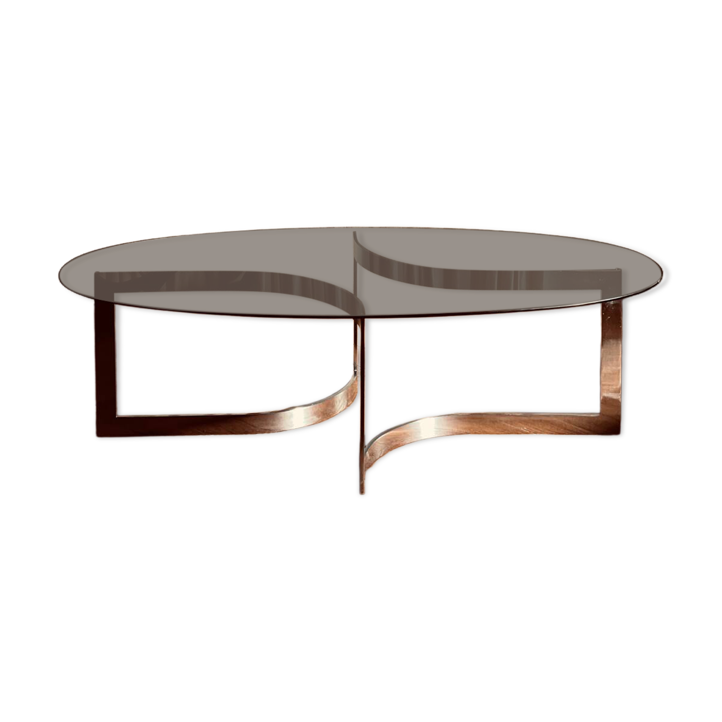 Paul Legeard coffee table with smoked glass and vintage chrome from the 1970s.