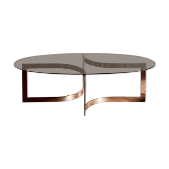 Paul Legeard coffee table with smoked glass and vintage chrome from the 1970s.