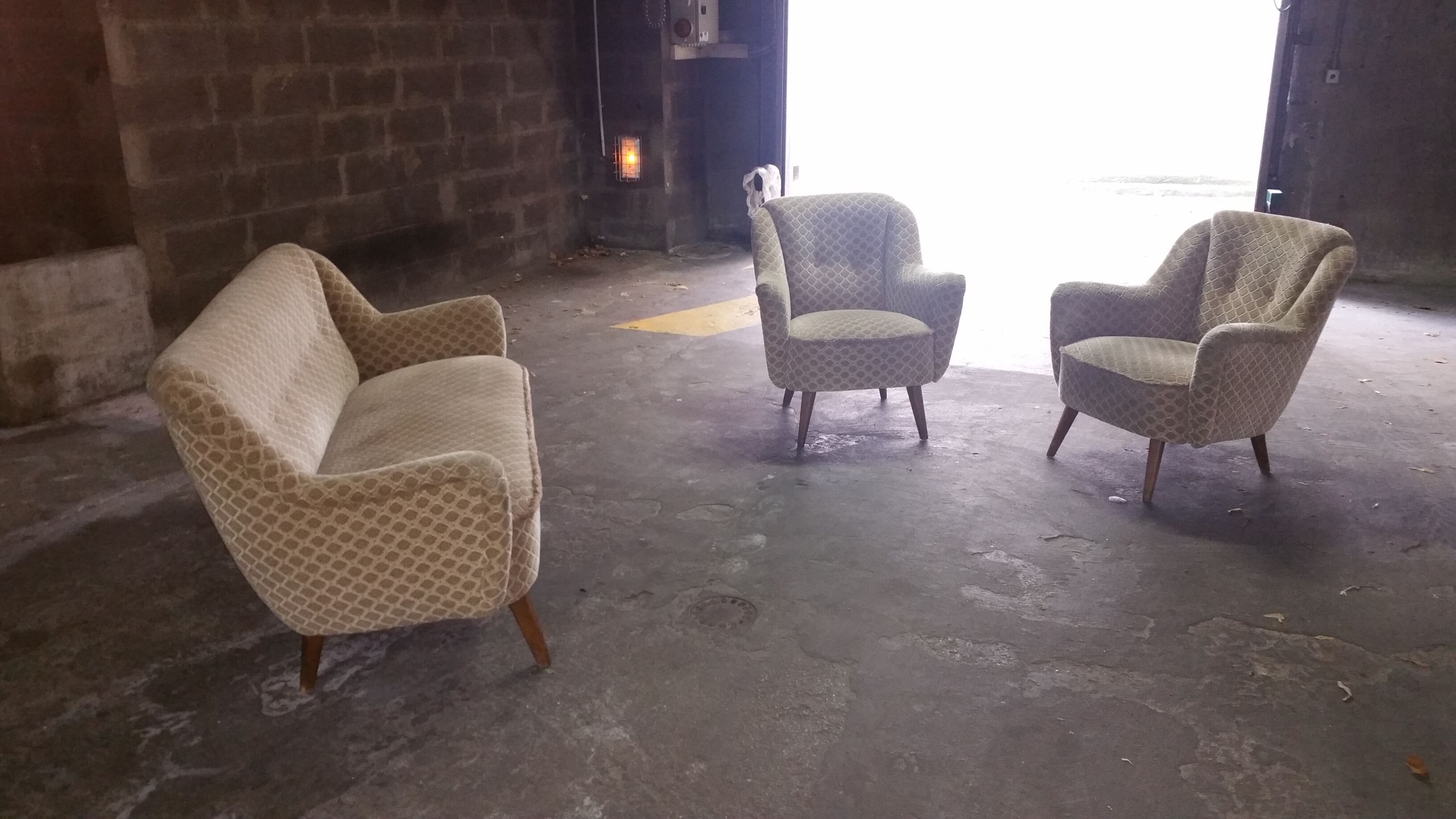 Set canapé sofa + 2 fauteuils années 50 60 d'epoque