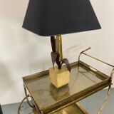 Vintage Bronze, Brass and Travertin Table Lamps in the manner of Maison Charles, 1970s, Set of 2