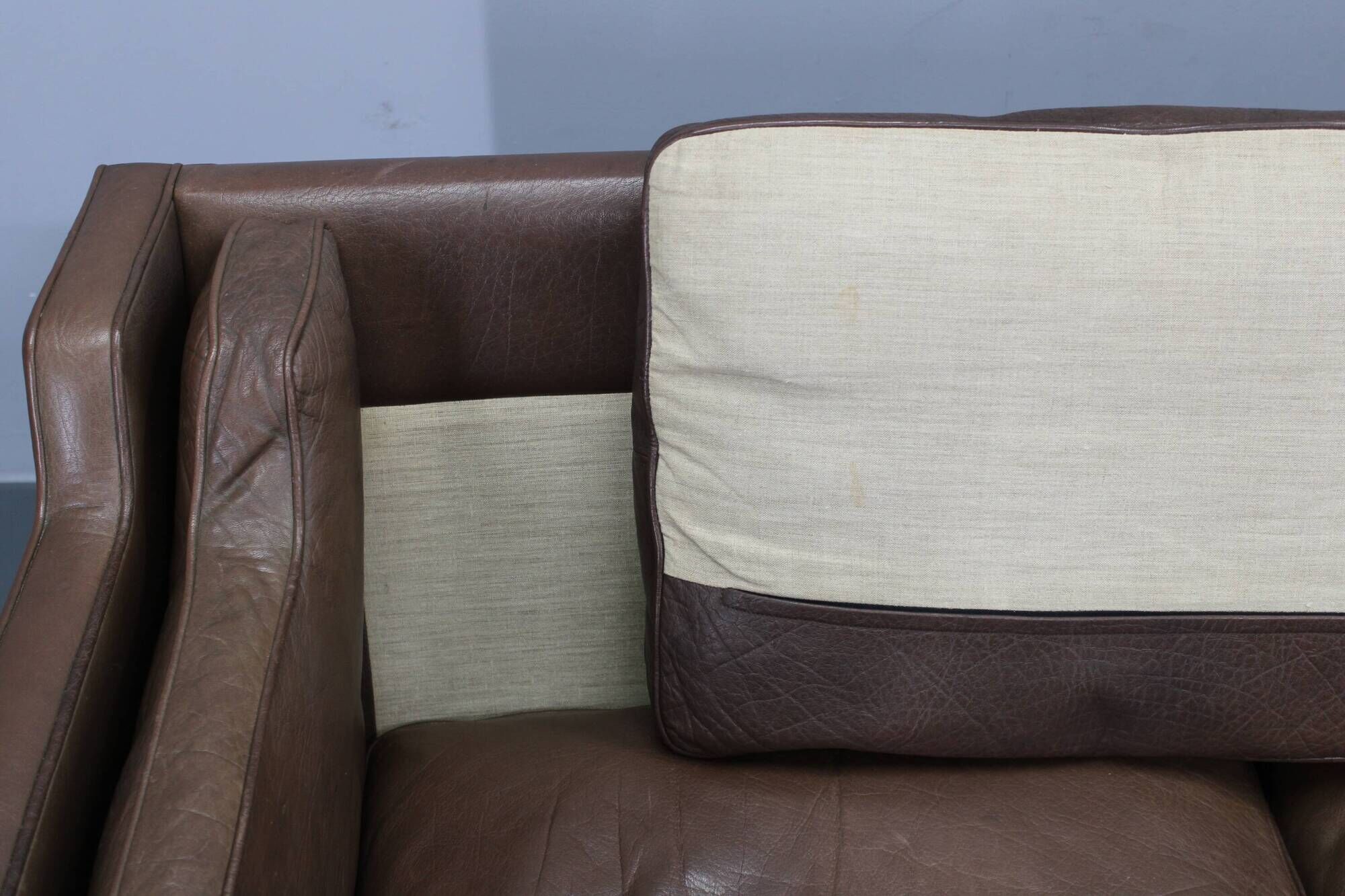 Danish mid-century three-seat brown leather sofa, 1970s