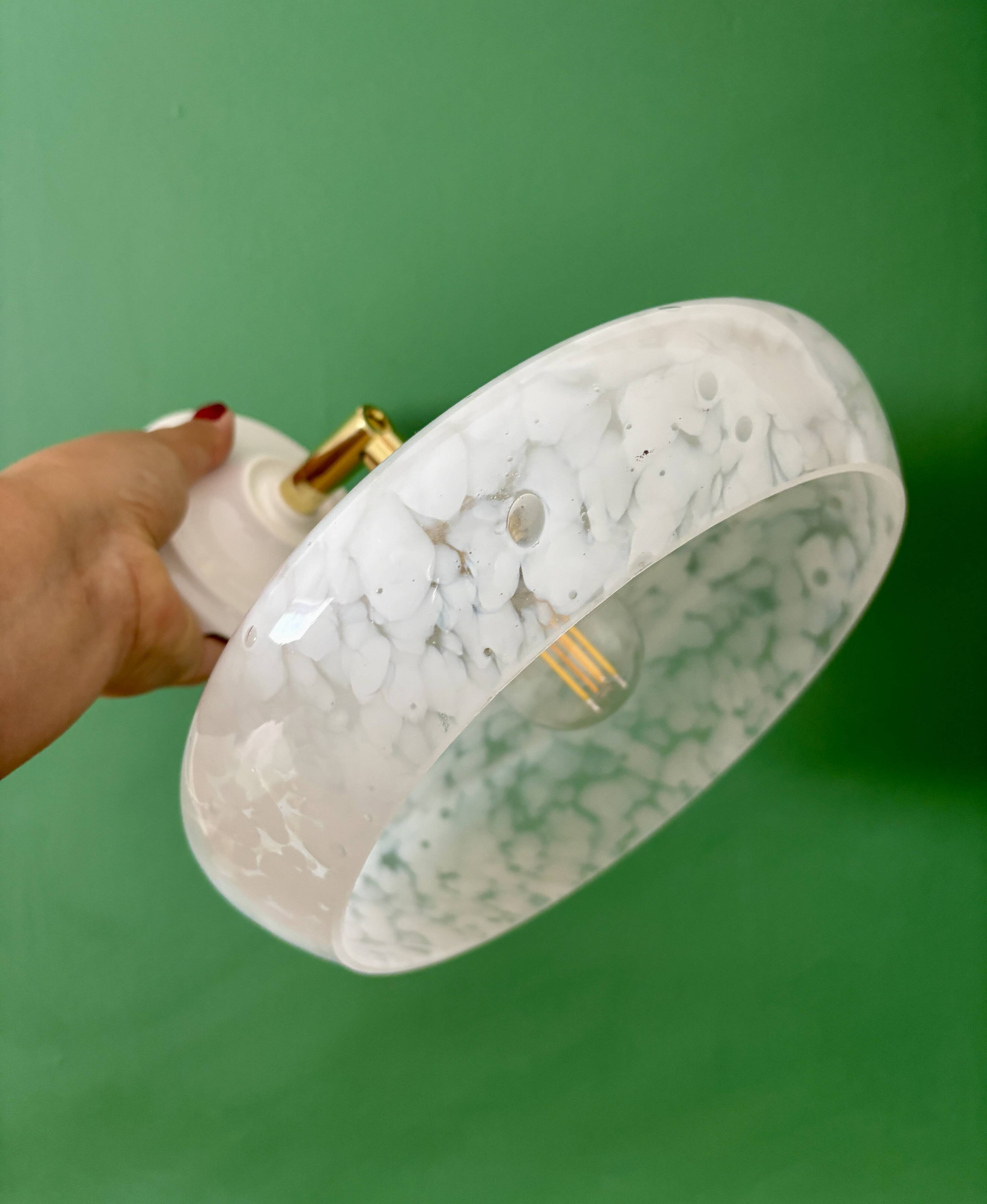 Vintage wall lamp with white clichy glass shade