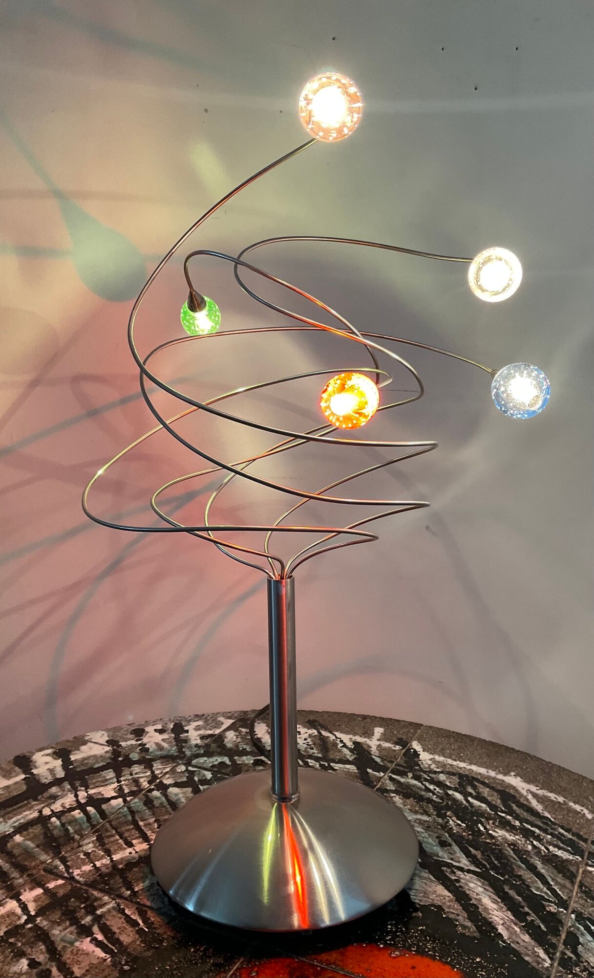 Design lamp of the 80s in brushed aluminum and glass paste