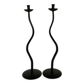 Pair of black hysteria style candle holders