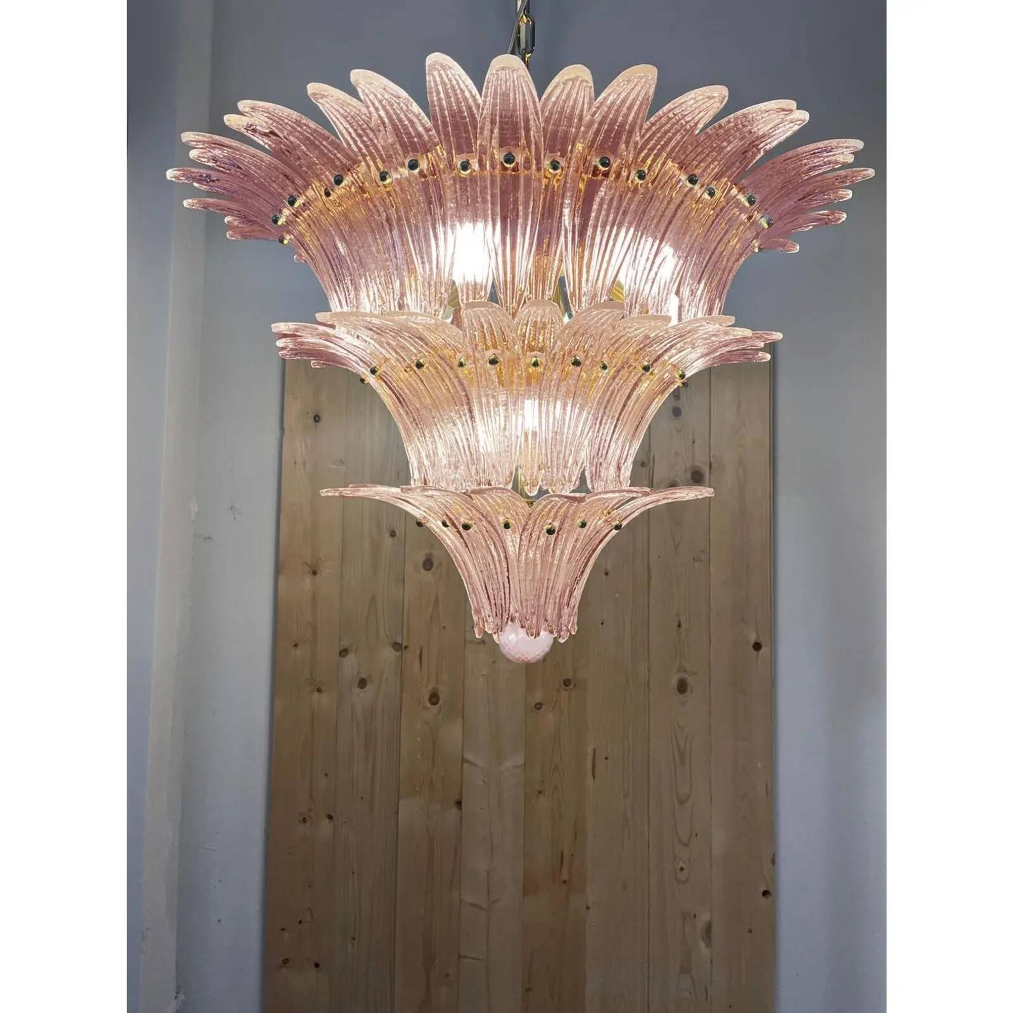 Mid-Century Modern Pink “Palmette” Murano Glass Chandelier