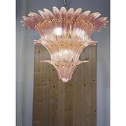 Mid-Century Modern Pink “Palmette” Murano Glass Chandelier