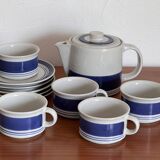 Service à thé scandinave en grès bleu et blanc