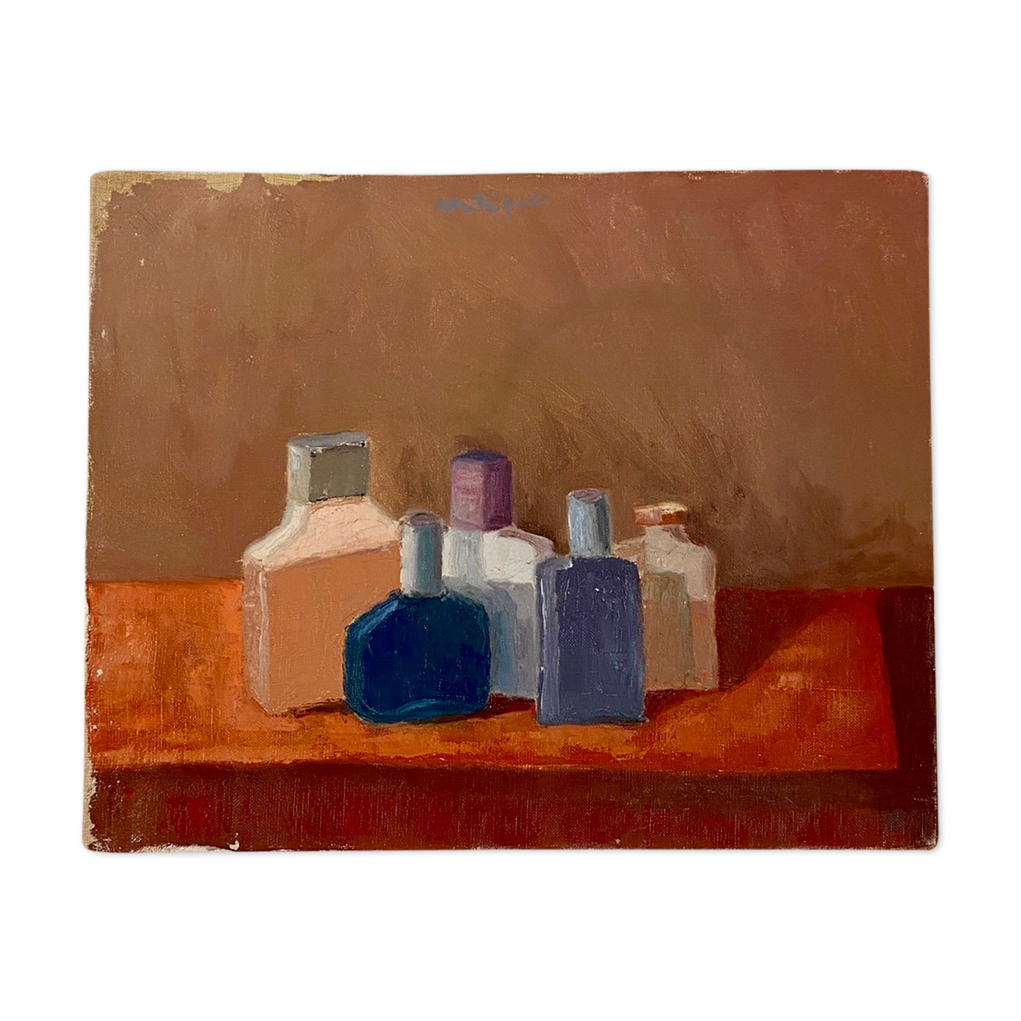 Old painting, still life with bottles, signed Milliquet (1896-1982)