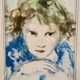 Old painting portrait of a little girl