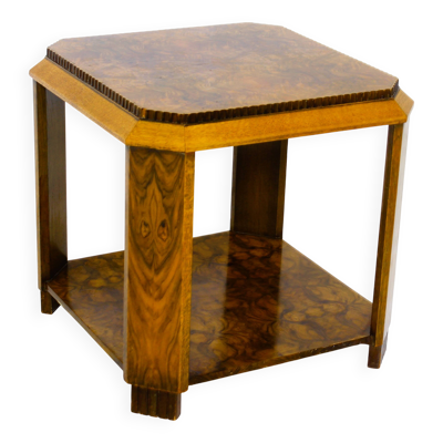 Table d'appoint ou table basse Art déco française en loupe de noyer et chên