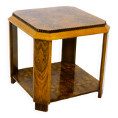 Side table or Art Deco coffee table in walnut and oak burl.
