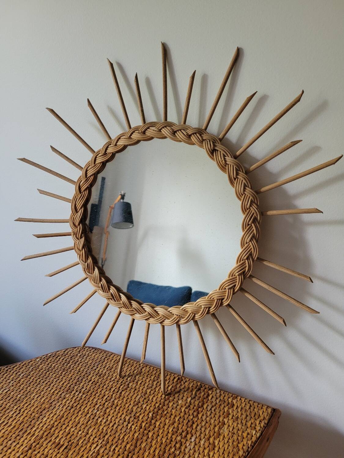 Round rattan sun mirror
