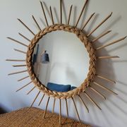 Miroir rond soleil en rotin