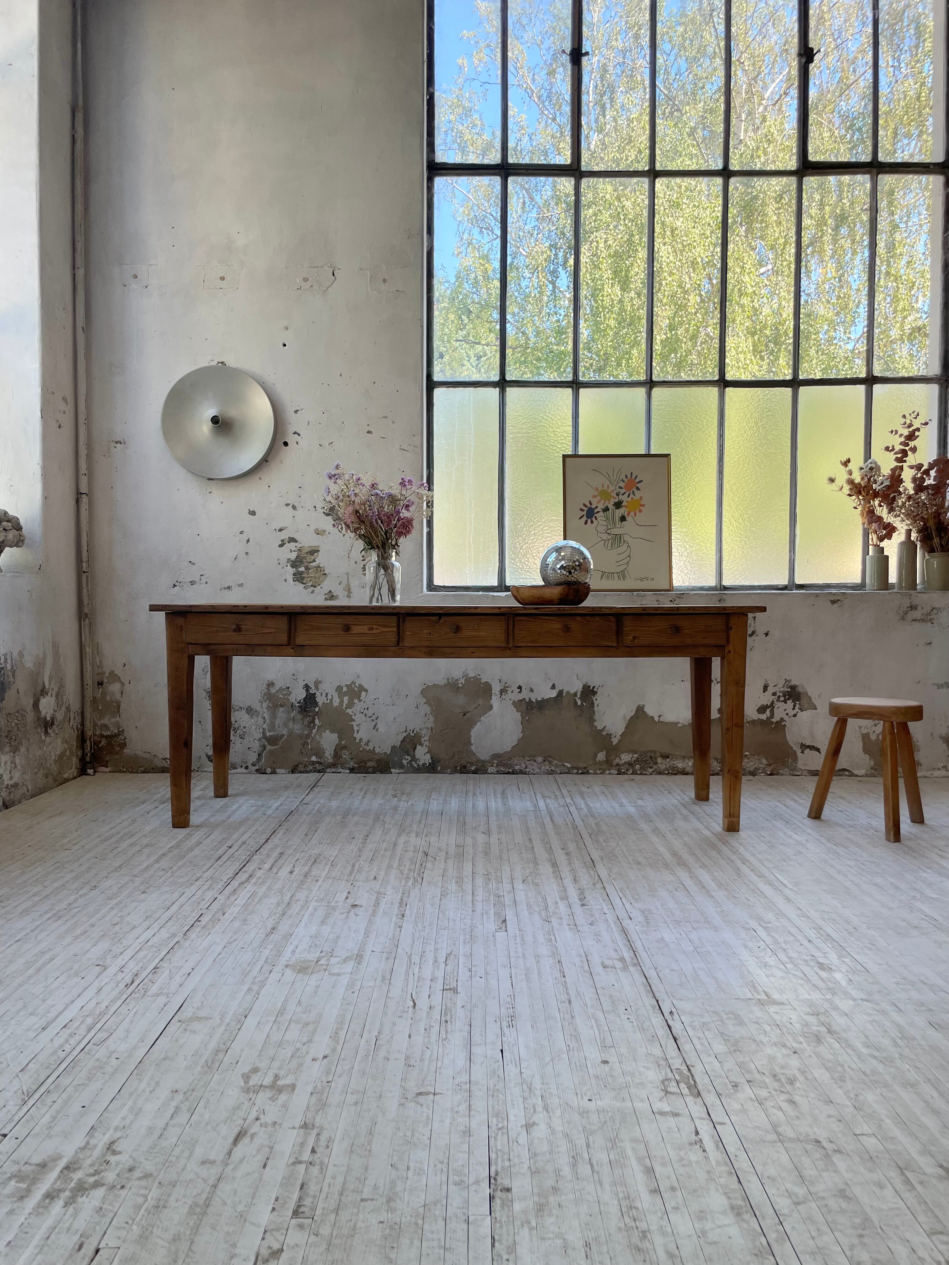 Farmhouse table pine multi-drawers