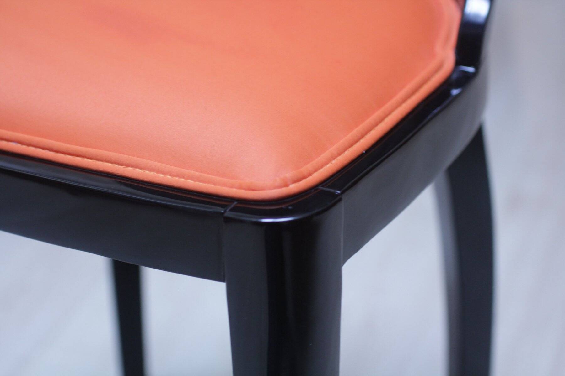 Art Deco Chair in Ebonized Wood, Orange Fabric, France, 1930