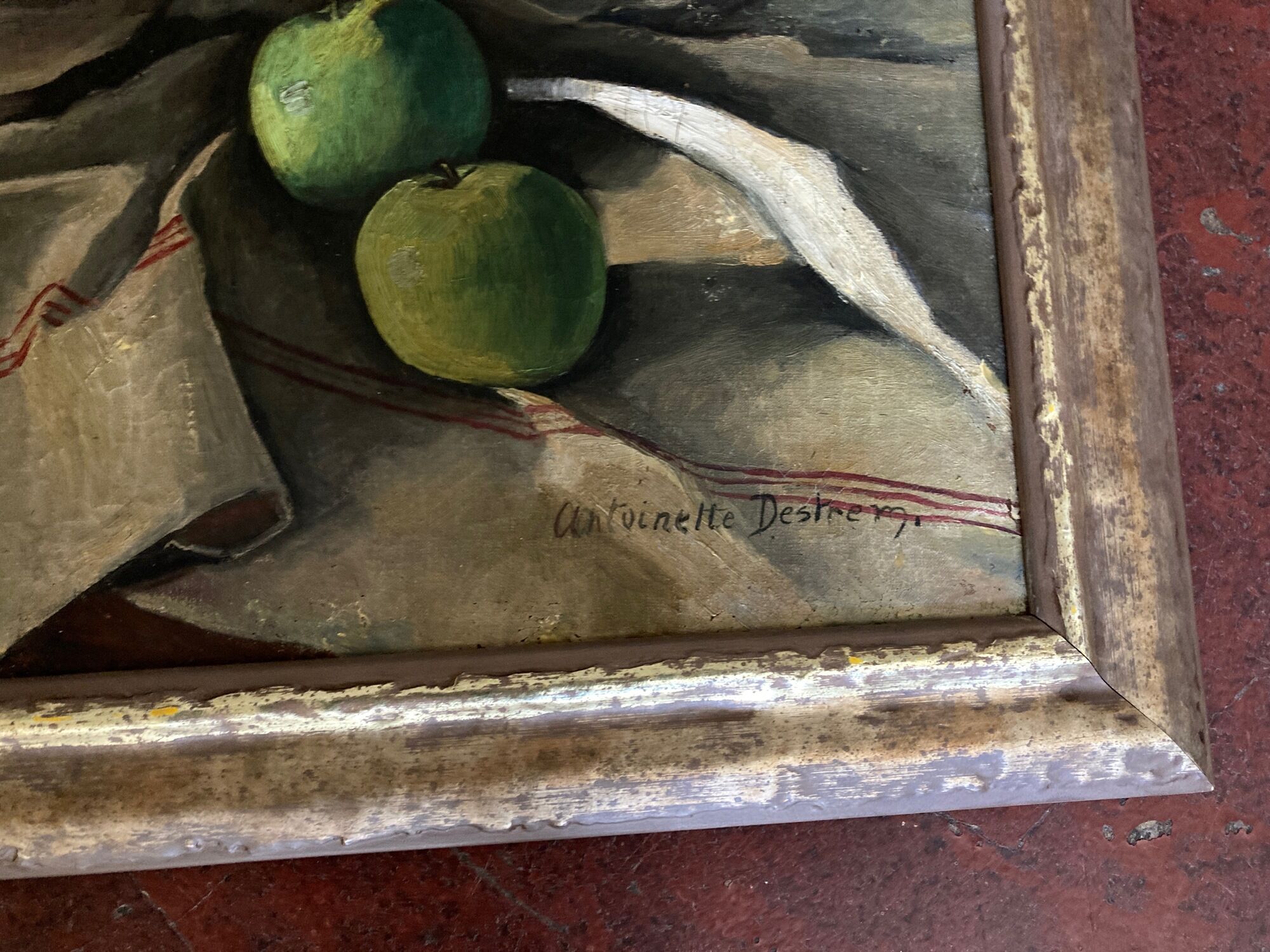 Oil on canvas still life with cubist apples Antoinette Destrem circa 1920