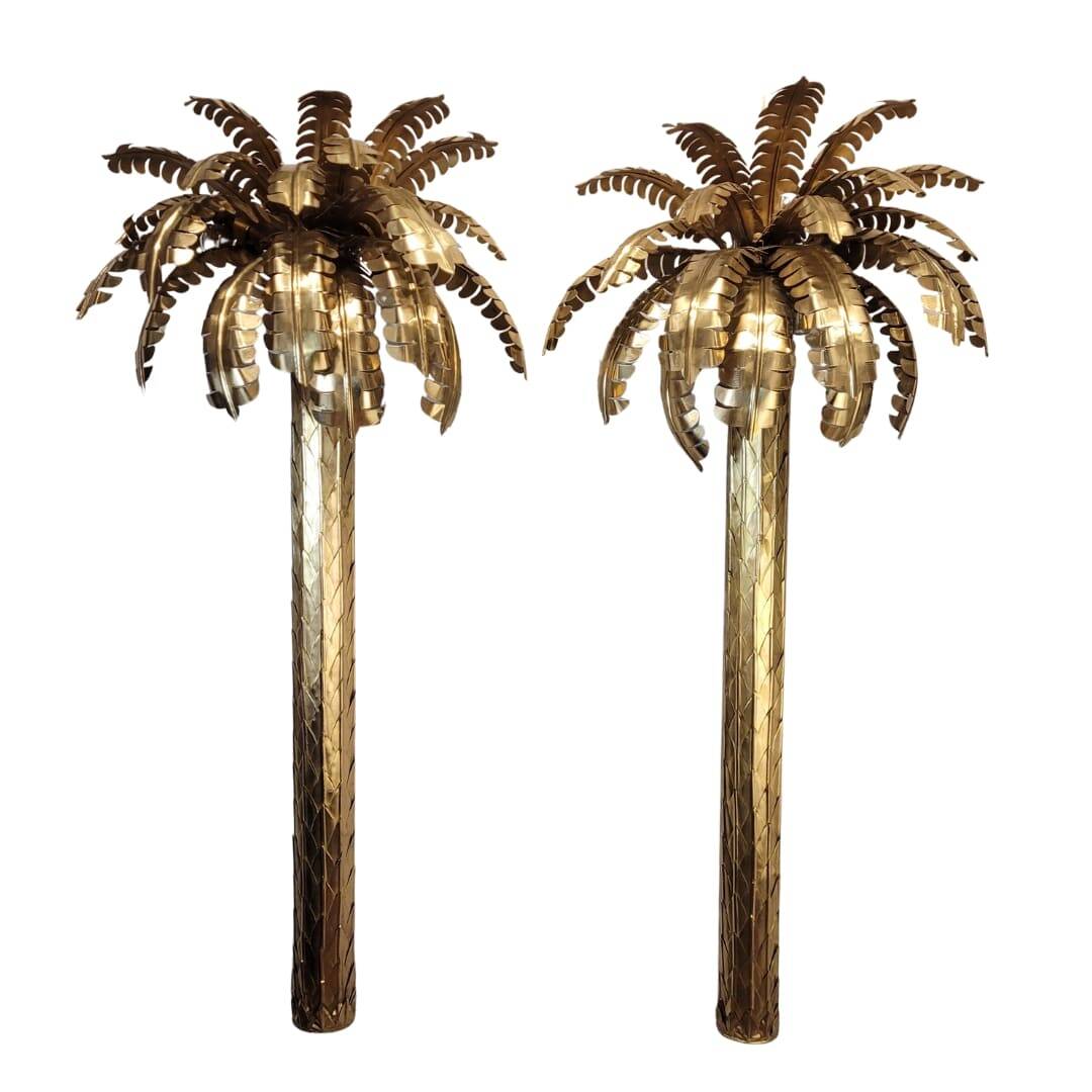 Pair of "Palmeras" lamps, Christian Techoueyres for Maison Jansen, gilded brass, 1970s – France