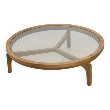 Modern table in ceder wood and glass, Italy late 20th century