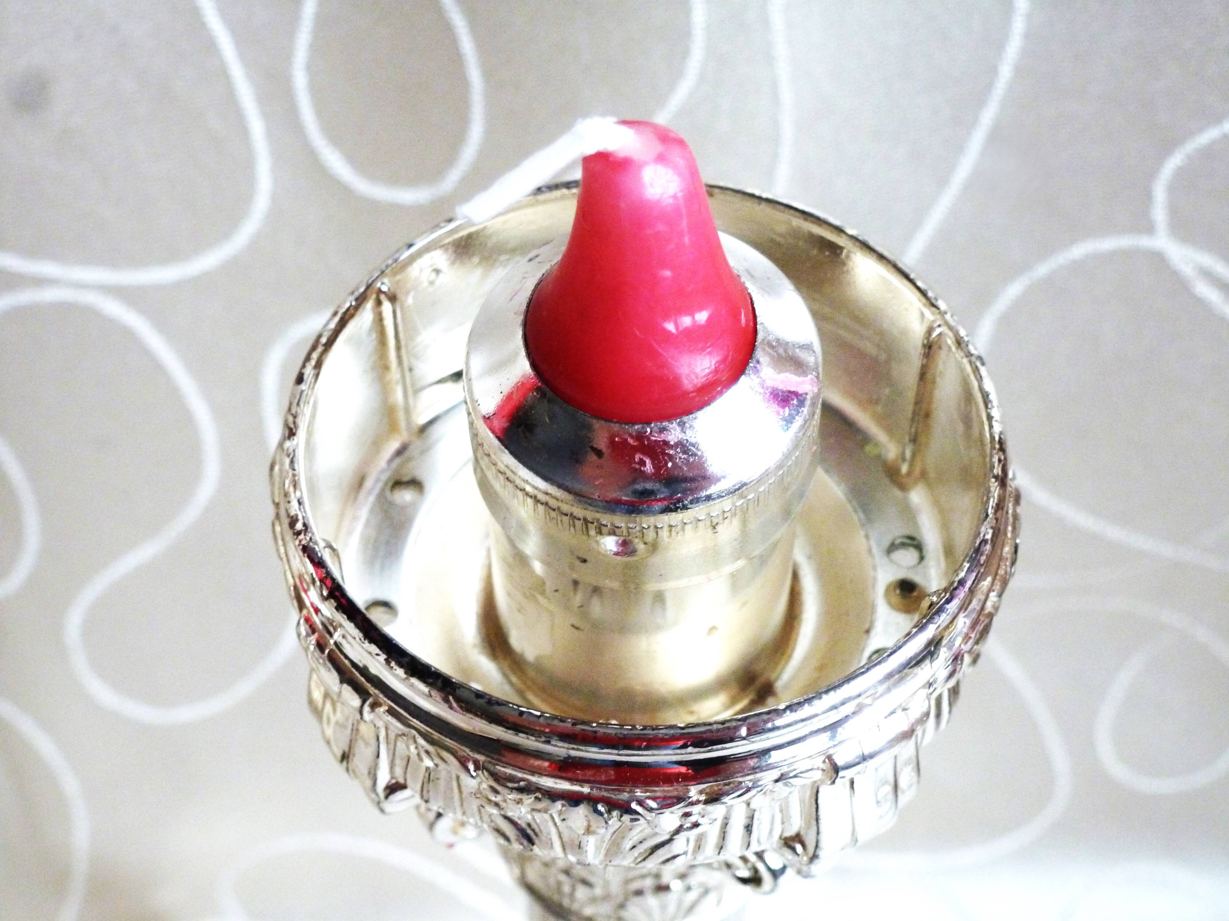 Set of 2 silver metal candle holders, silver metal candle holders