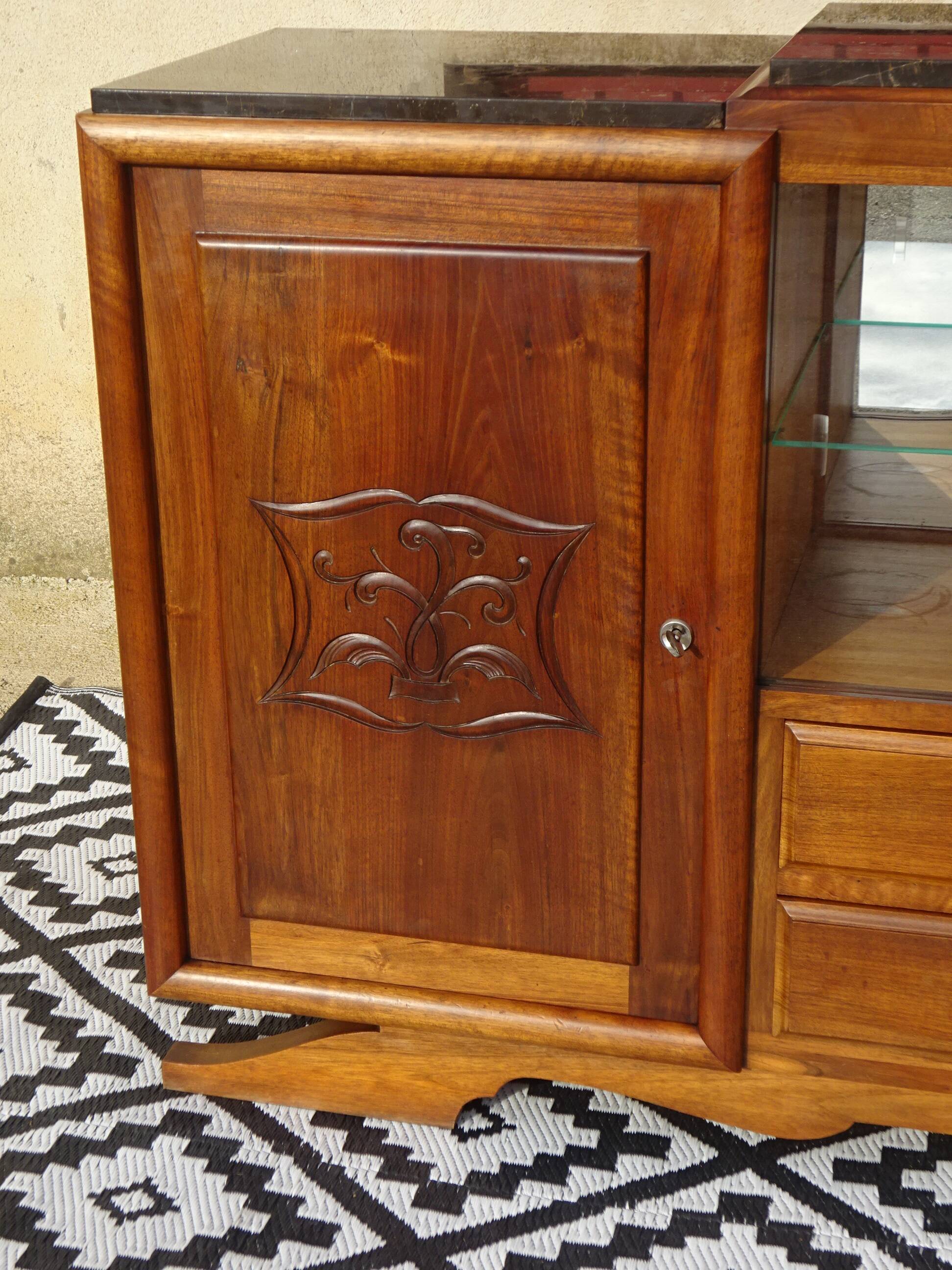 Walnut buffet with black marble top