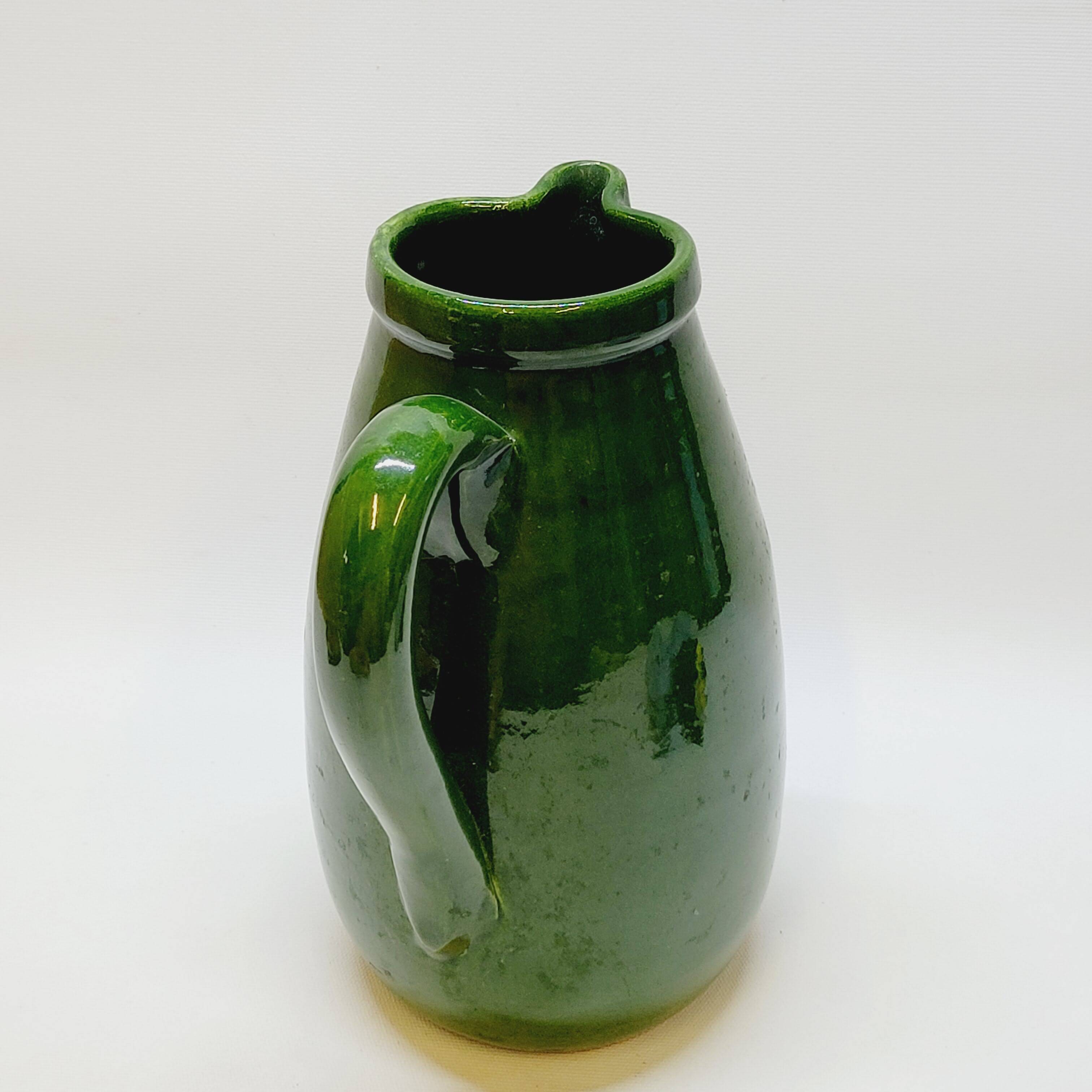 Pottery pitcher carafe terracotta green glazed ceramic