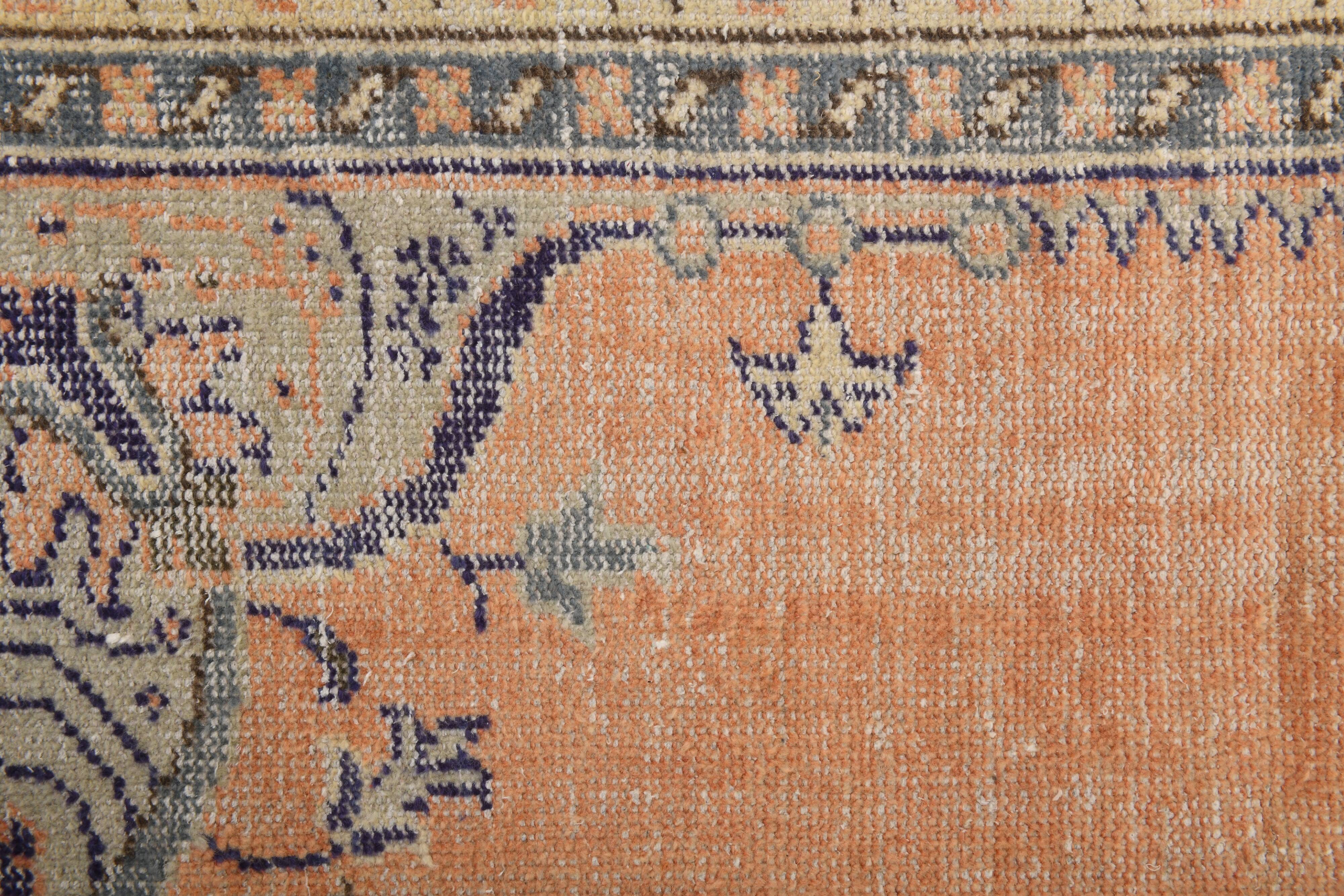 Orange & navy blue turkish vintage rug