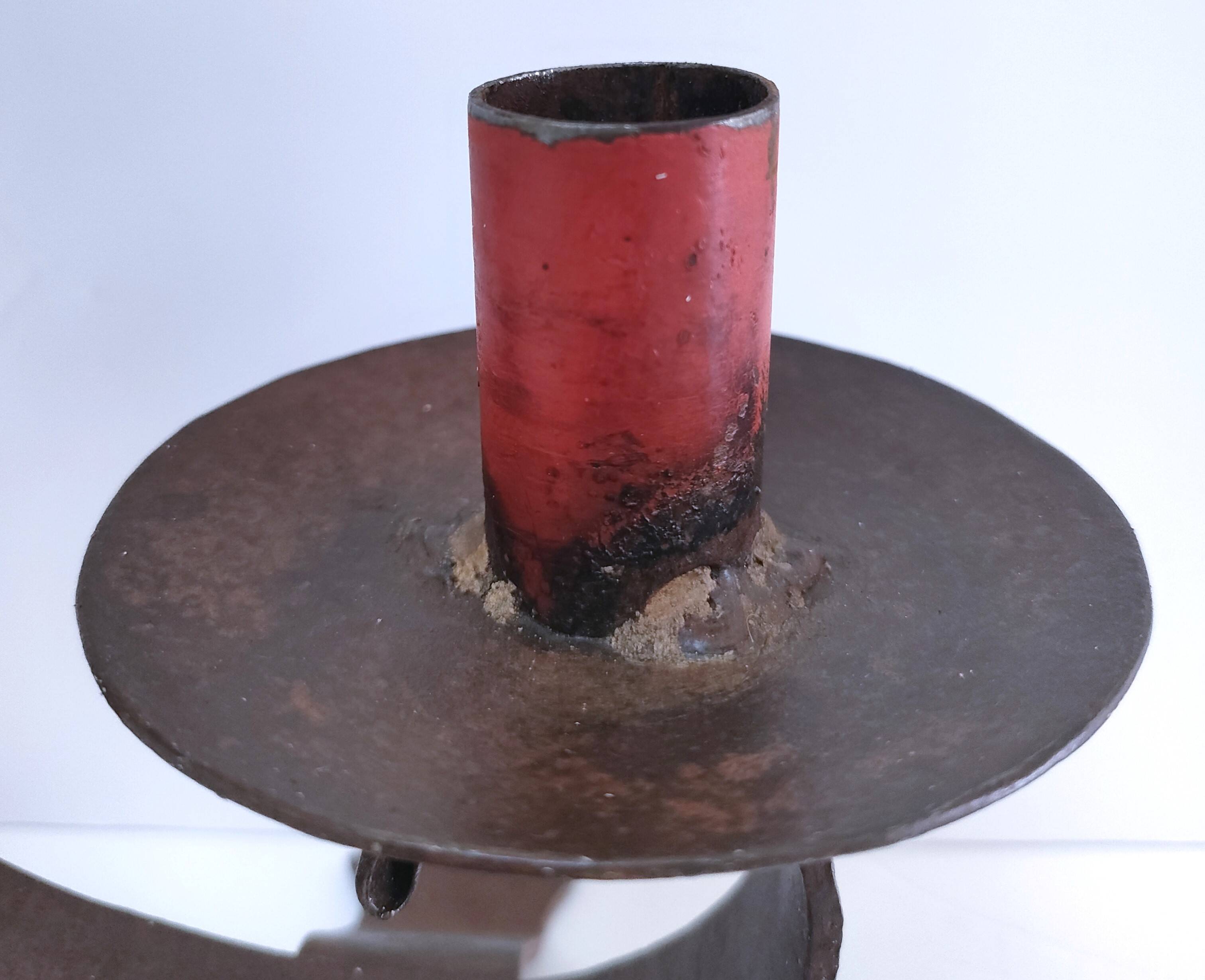 Patinated wrought iron candle holder heart pattern two lights