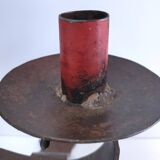 Patinated wrought iron candle holder heart pattern two lights