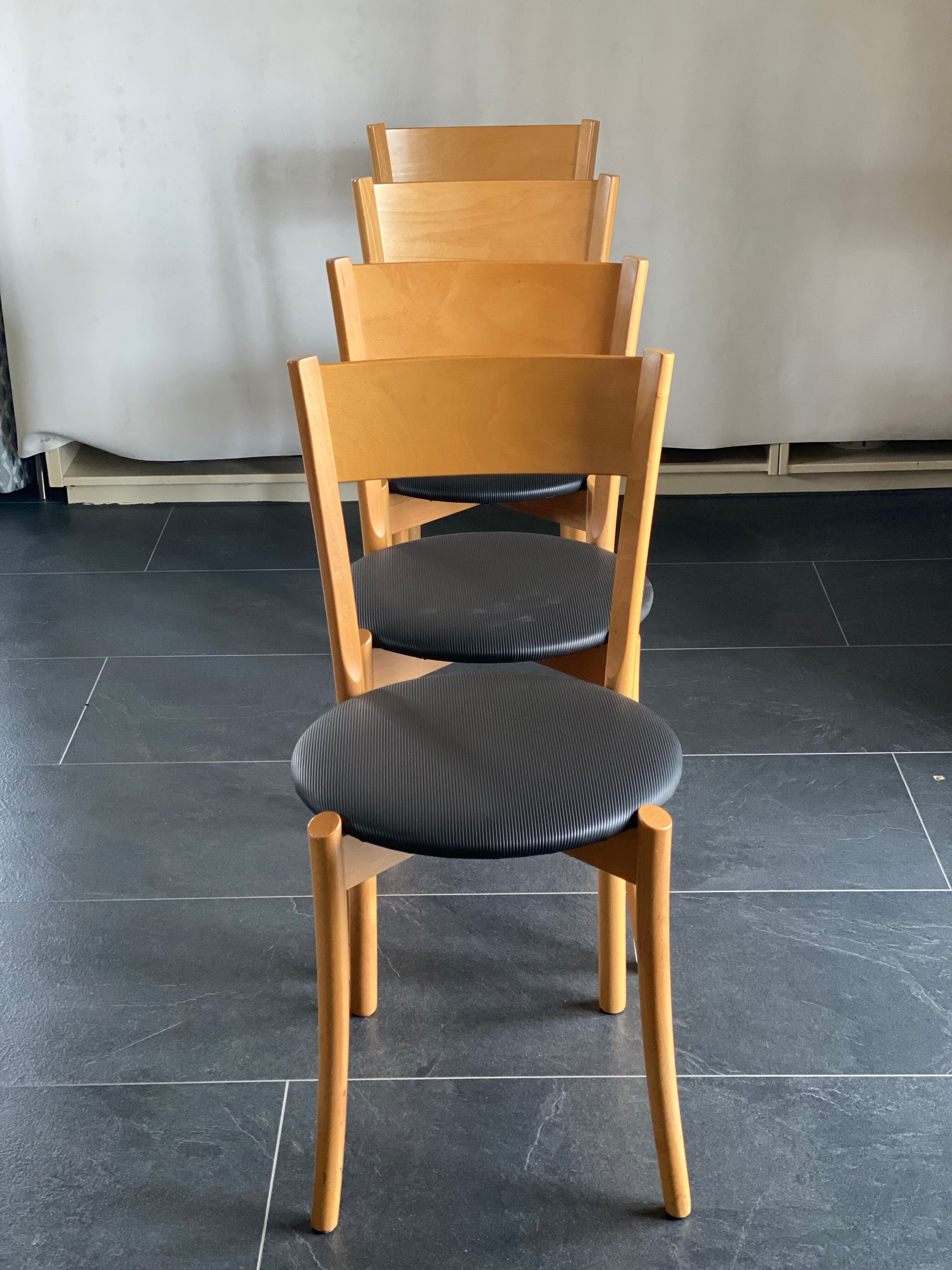 Set of 4 vintage pine dining chairs