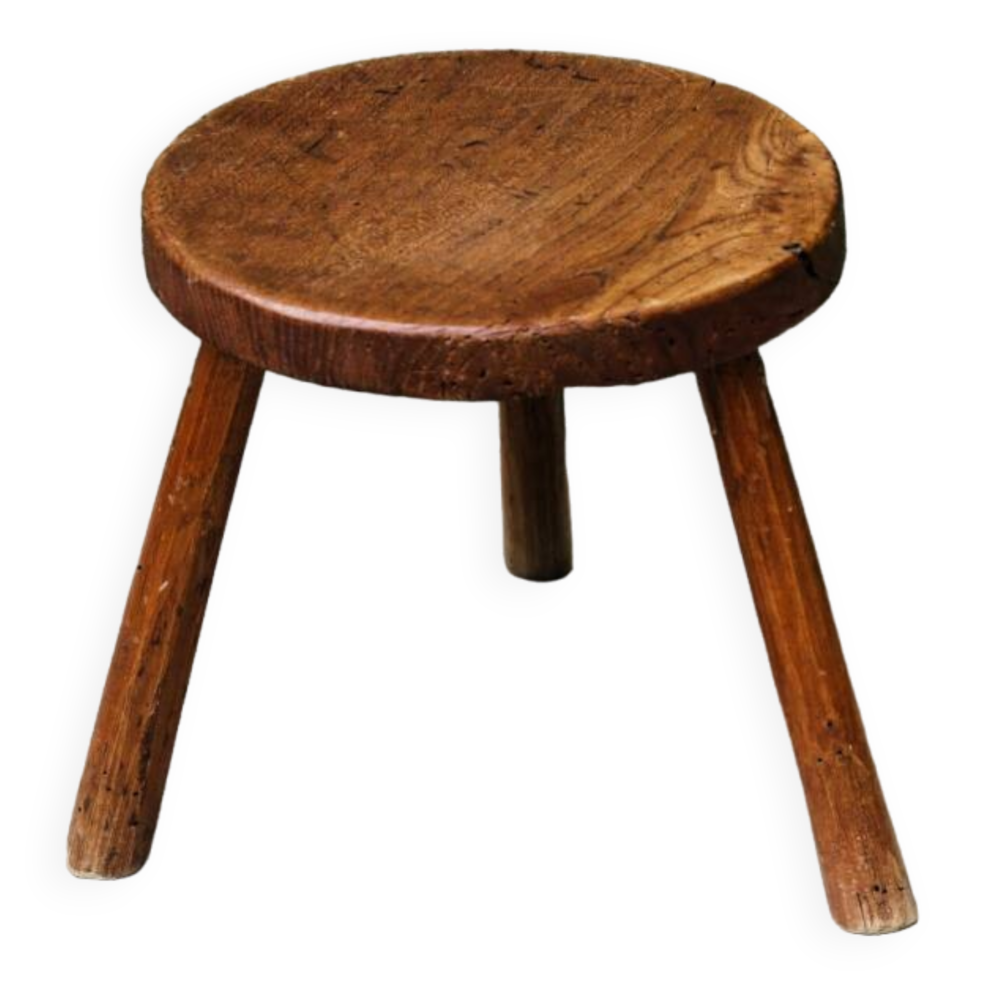 Circular tripod stool, solid wood