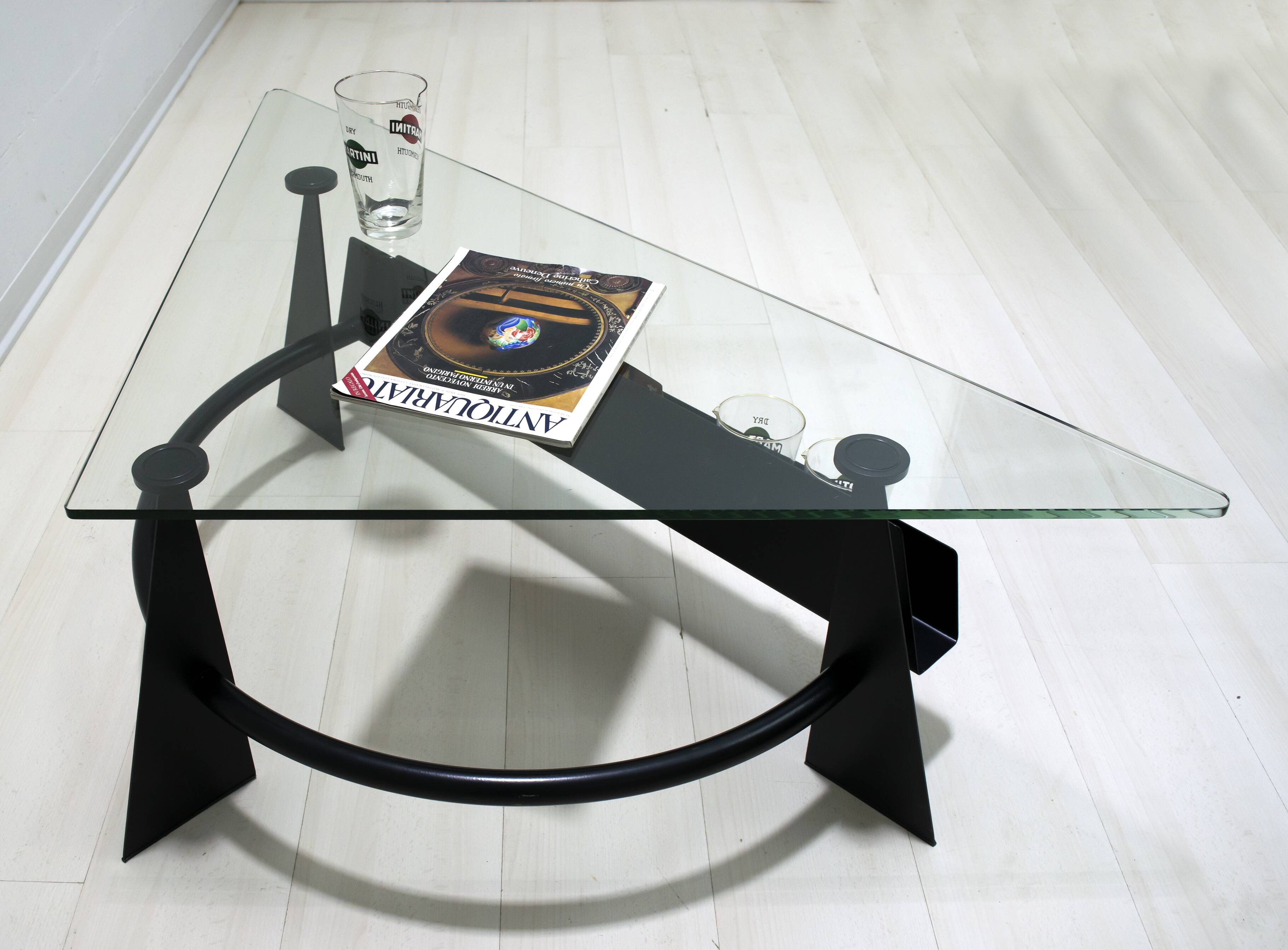 Modern and Contemporary Italian Coffee Table Blackened Metal and Glass Top