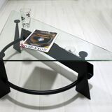 Modern and Contemporary Italian Coffee Table Blackened Metal and Glass Top