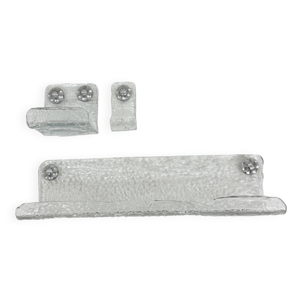Ensemble de salle de bain Grohe en verre glacé : porte-serviette, porte-savon et plateau.
