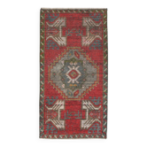 2x3 Red Green Oriental Vintage Rug, 48x89Cm