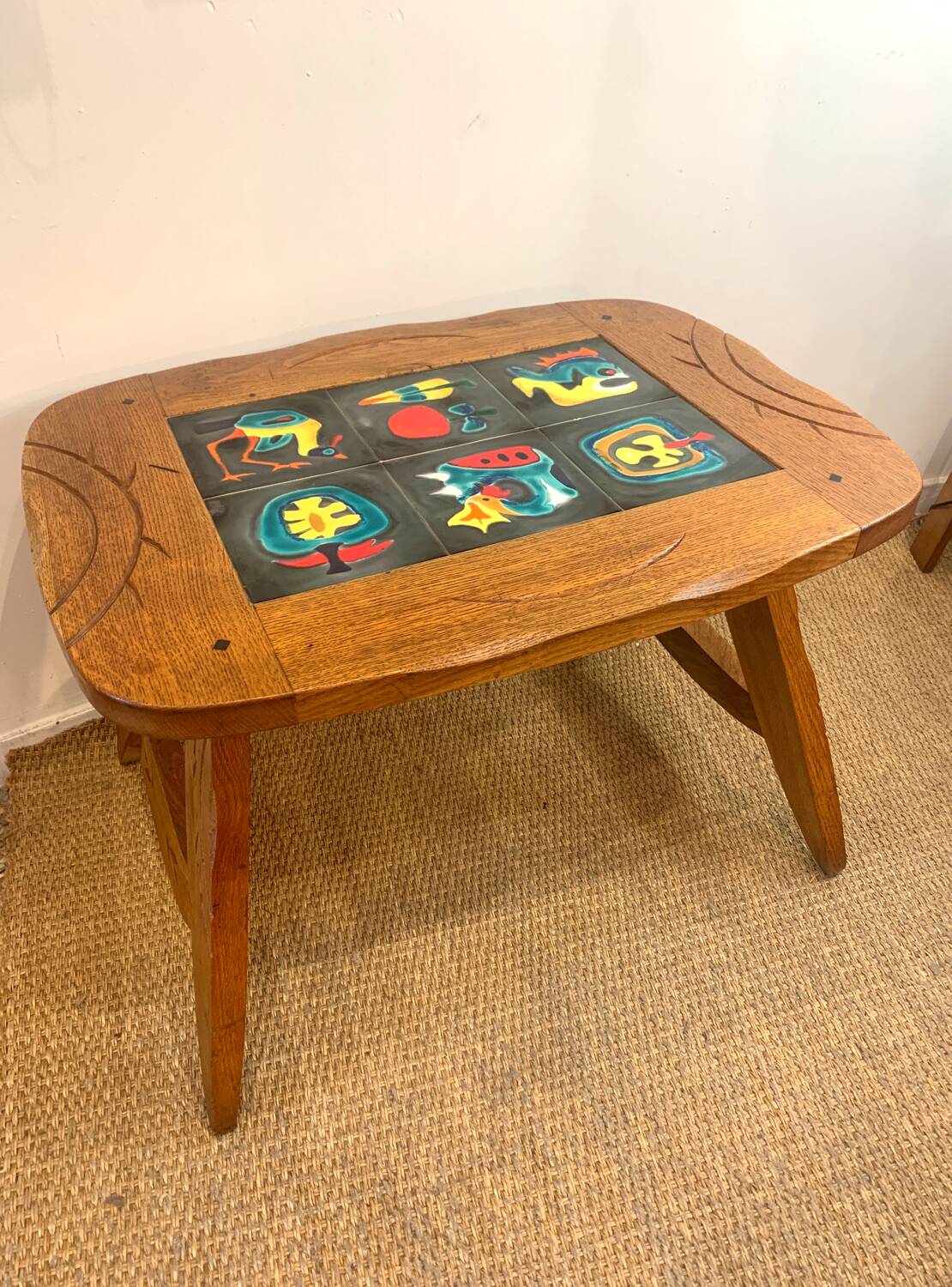 1950s coffee table in oak and ceramic tiles