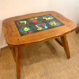 1950s coffee table in oak and ceramic tiles