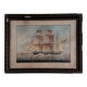 Watercolor on paper of a three-masted French ship from the 19th century by Th. Cochard