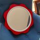 Round wall mirror 53 cm red/white vintage 1960s/70s