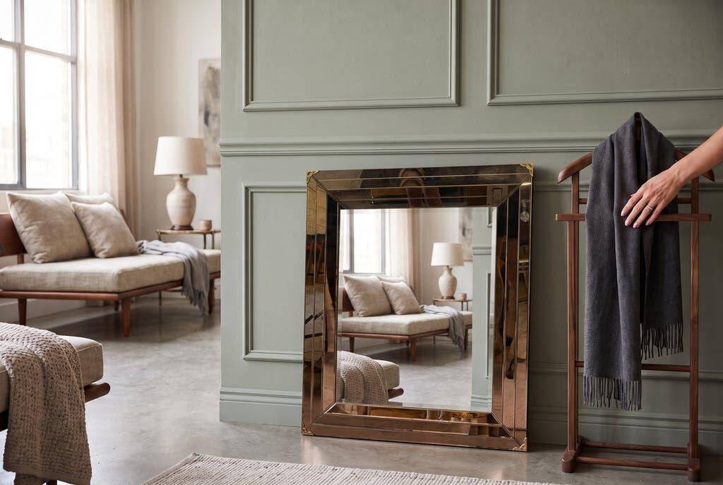 Vintage gold wall mirror with a smoked mirror border.