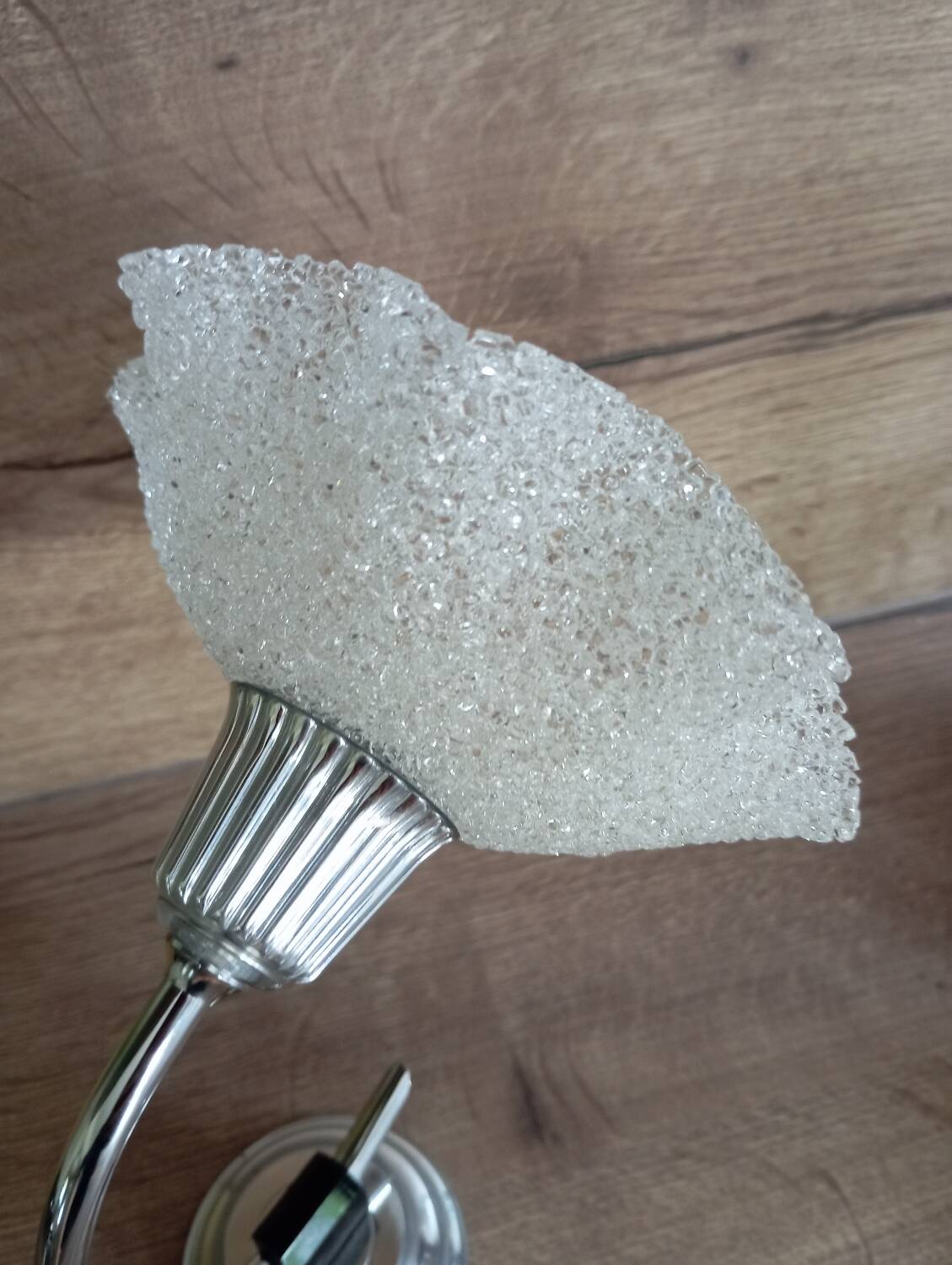 Vintage silver metal wall light and perpex corolla