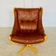 Svend Skippers vintage retro cognac leather swivel chair set 1970s