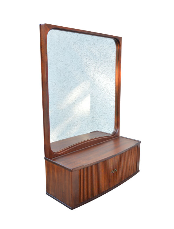 Miroir danois Vintage Du milieu Du Siècle Avec Armoire À Tambour Des Années 1950 1960 46x67cm