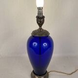 Risler and Carré. Large lamp in blue glass and silver frame, Minerve hallmark