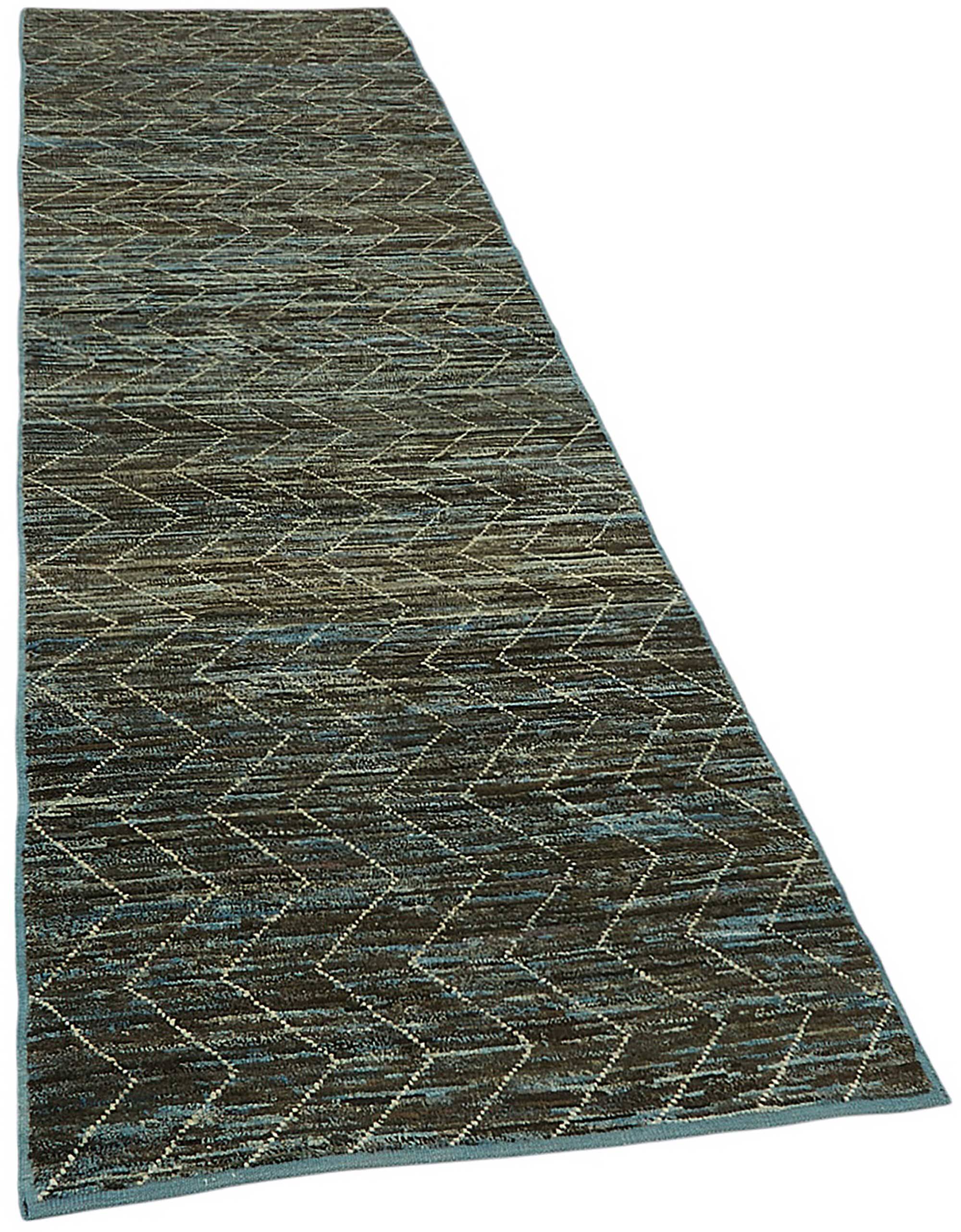 Handmade Tribal Decorative 92 cm x 344 cm Blue Wool Runner Carpet