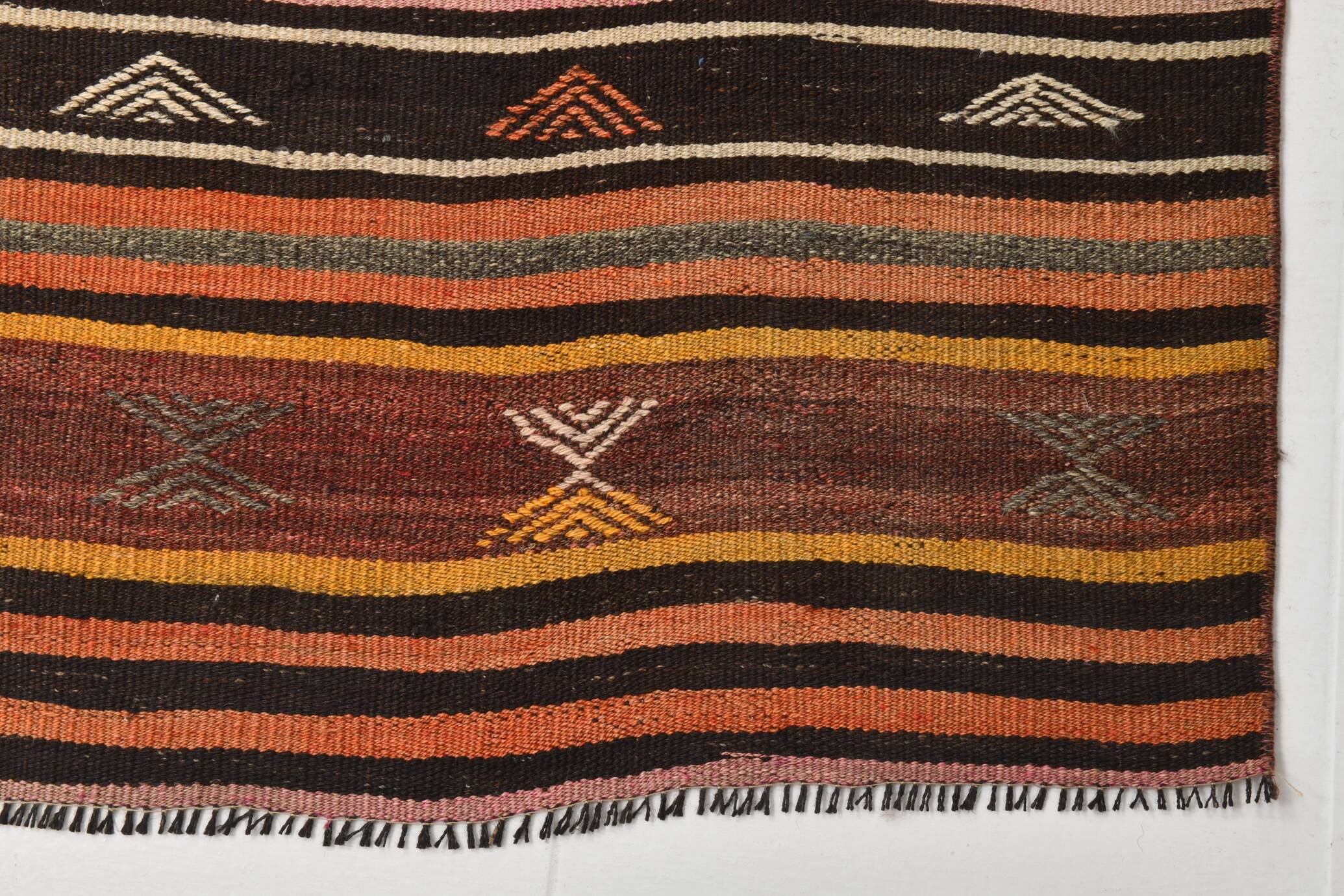 Brown & Red Striped Vintage Kilim Runner Rug, 79x299Cm