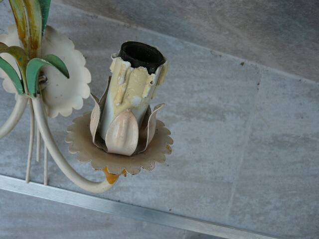 applique ancienne lampes XX tôle Fleurs Lys vintage