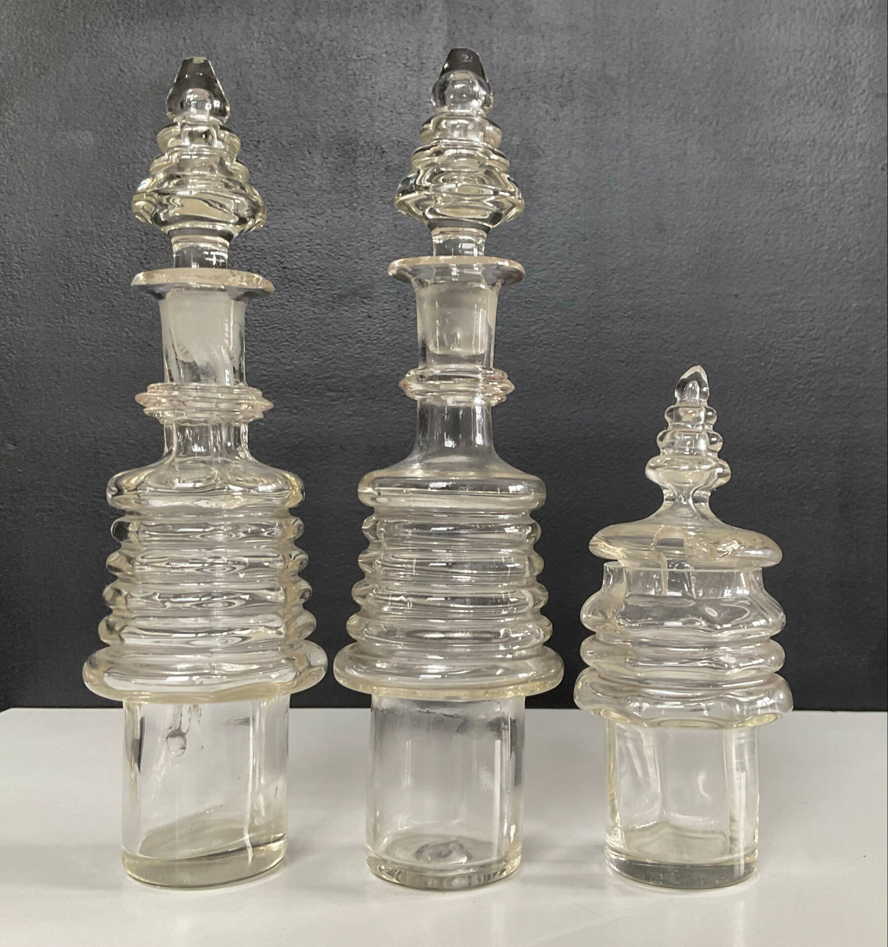 Set of 3 Art Deco crystal bottles